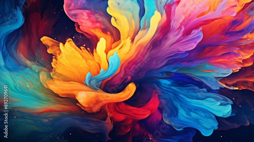 Cosmic swirls of paint merging in a mesmerizing and colorful digital illustration