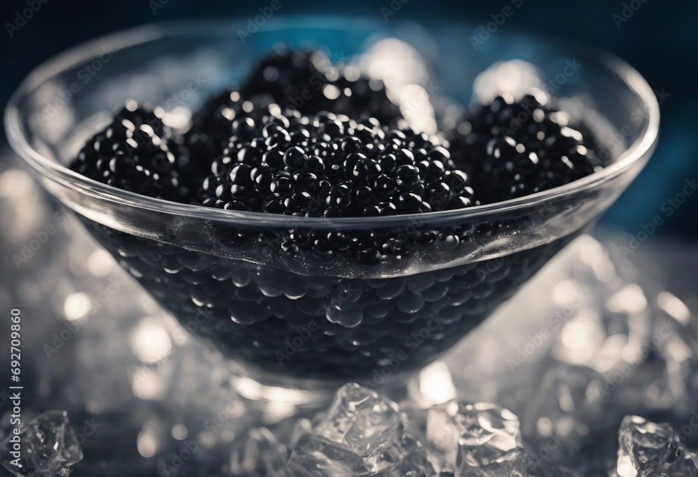 Black caviar on ice - obrazy, fototapety, plakaty 