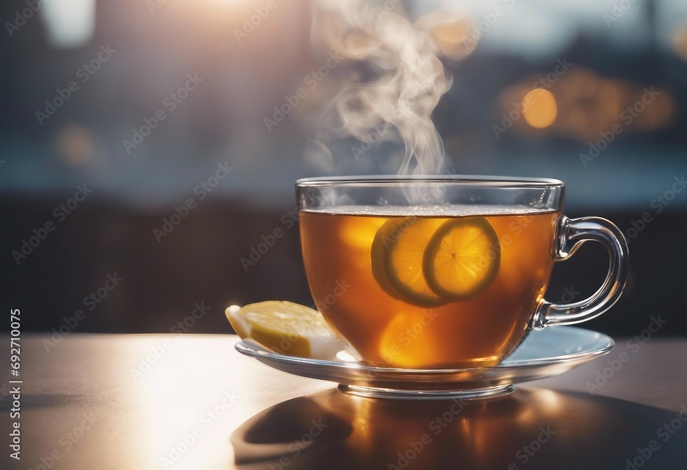 Cup of hot tea with lemon