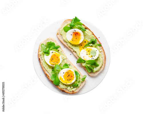Avocado Toasts, Healthy Snack or Breakfast on White Background