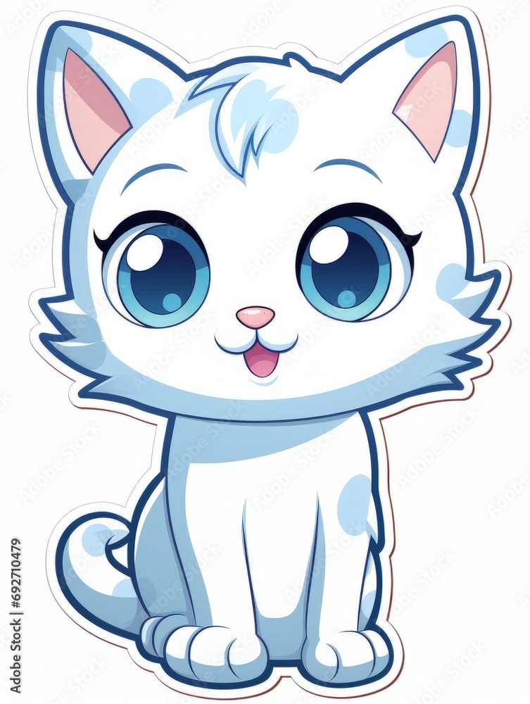 Cartoon sticker sweet white kitten, AI