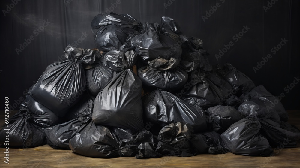 Garbage bags lie in a pile.