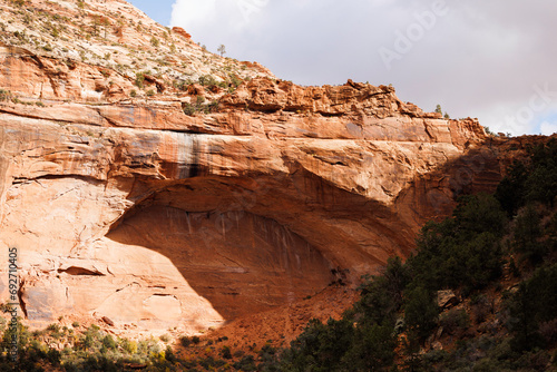 arch in the side of a cliff, close up, zion national park