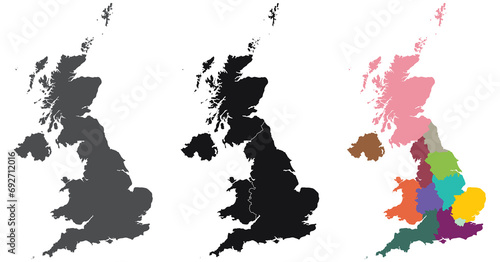 United Kingdom Regions map. Map of United Kingdom in set photo