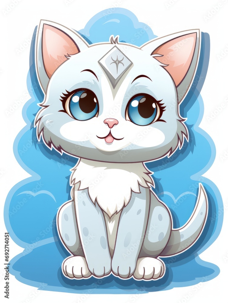 Cartoon sticker sweet white kitten, AI Cartoon sticker sweet white kitten, AI