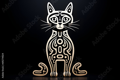 Stylized geometric cat in gold lines on dark background