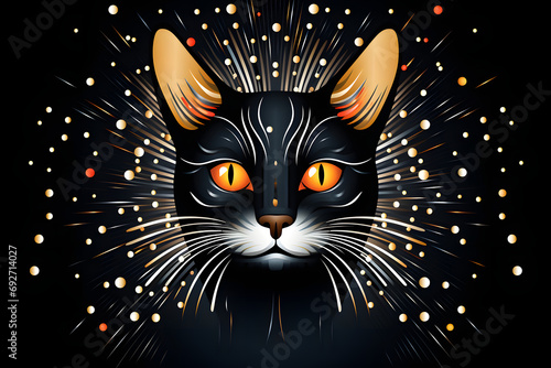 Majestic black cat with glowing starburst pattern