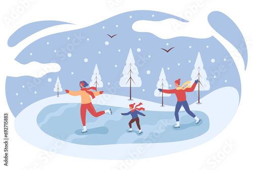 Family is skating in the park