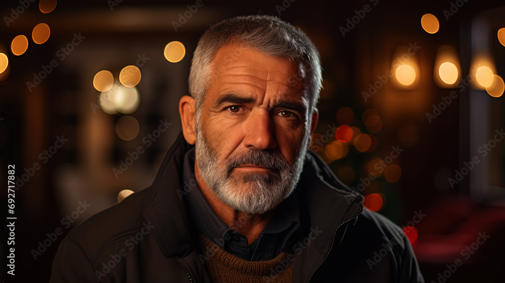A serious portrait of a man in the New Year atmosphere A serious portrait of a man in the New Year atmosphere