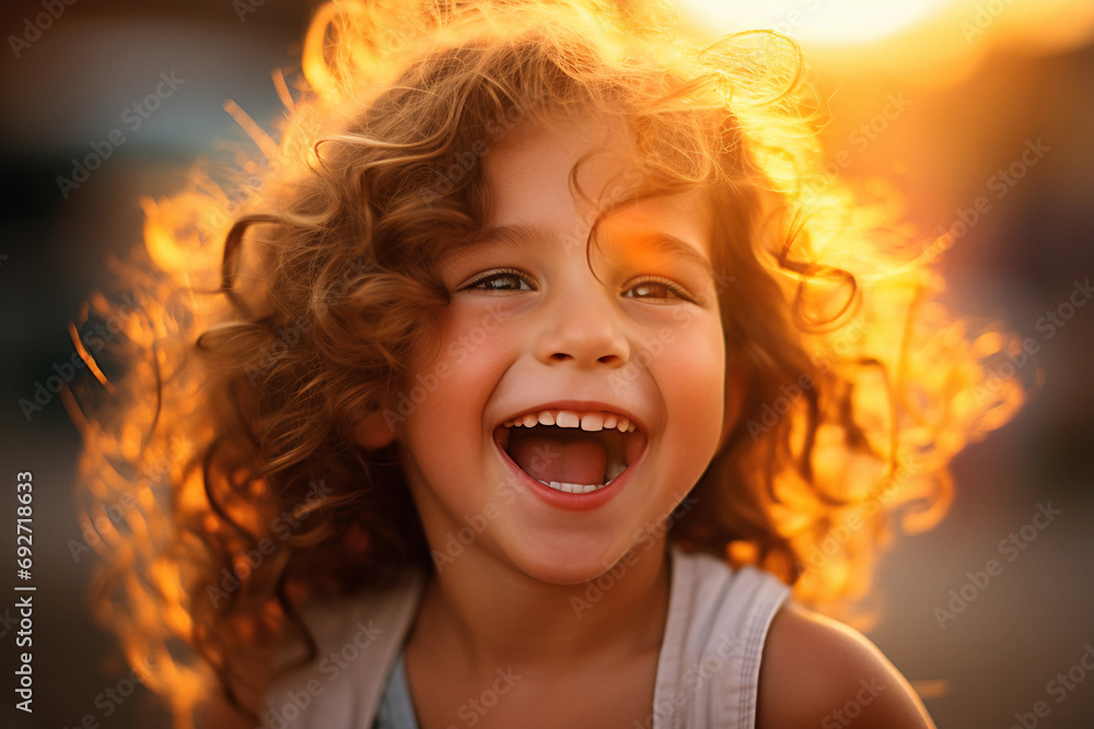 laughing child, pure joy and innocence captured, bright eyes, outdoor setting