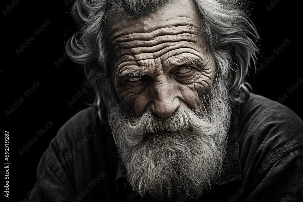 A pensive elderly man's portrait, deep in thought, furrowed brows, wrinkles mapped with life's wisdo A pensive elderly man's portrait, deep in thought, furrowed brows, wrinkles mapped with life's wisdo