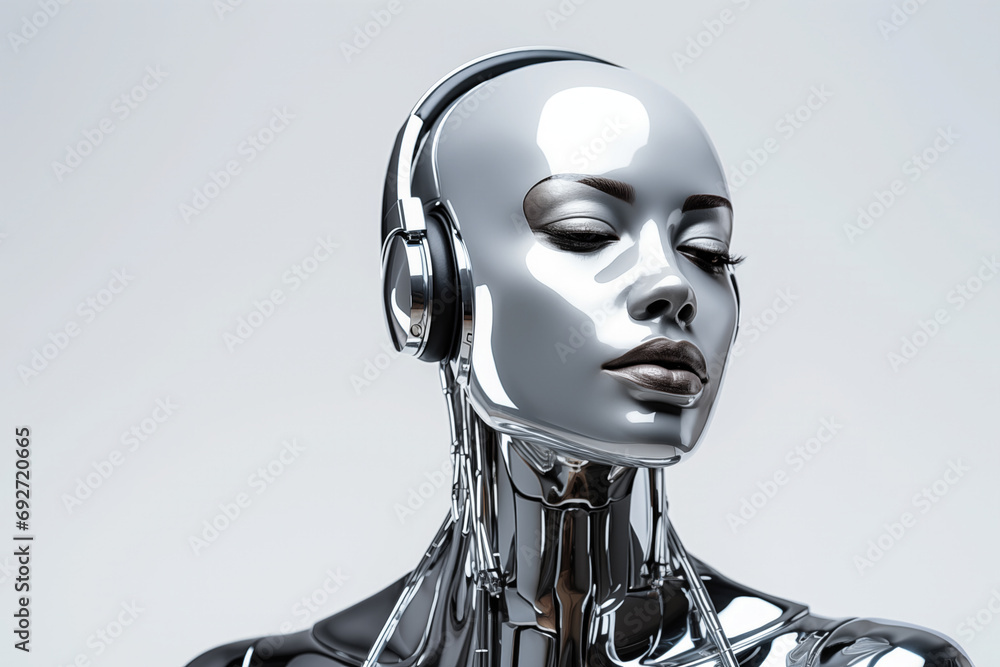 human mannequin with a bald and a glowing silver skin human mannequin with a bald and a glowing silver skin