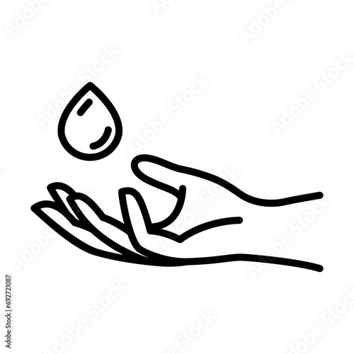 Hand offering a drop of water, symbolizing the provision of life support. Renewable energy icon