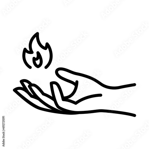 Hands offering fire, symbolizing the provision of life support. Renewable energy icon