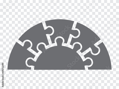 Simple icon puzzles in gray. Simple icon half circle puzzle of the five elements and center on transparent background for your web site design, app, UI. EPS10.