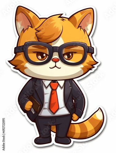 Cartoon sticker sweet kitten dressed as a lawyer, AI