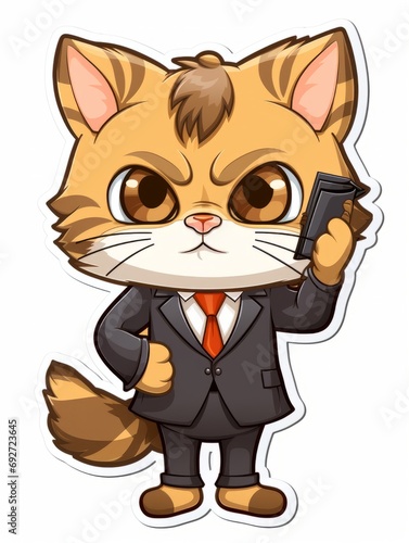 Cartoon sticker sweet kitten dressed as a lawyer, AI
