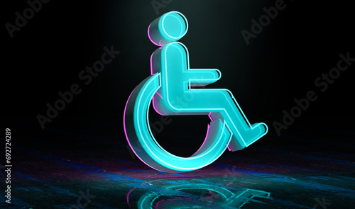 Icono de accesibilidad con silla de ruedas y fondo abstracto tecnológico. Acceso en línea al sitio web de Internet y la tecnología aplicada a las personas con discapacidad y minusvalía.