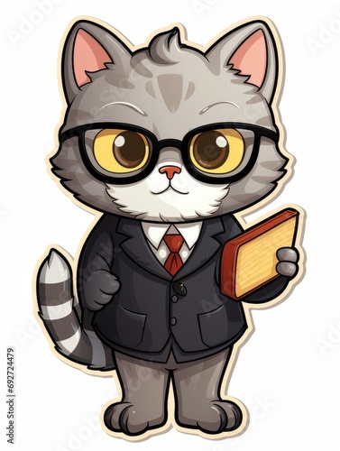 Cartoon sticker sweet kitten dressed as a lawyer  AI