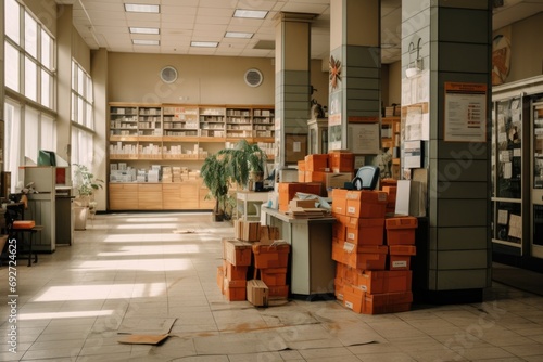 Interior of empty postal office photo