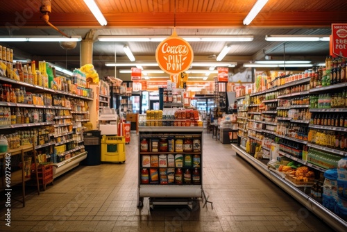 Interior of empty small corner store