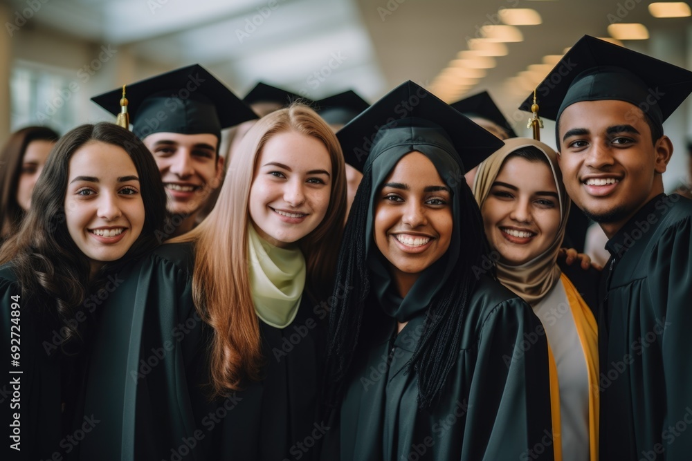 Portrait of diverse group of graduates in high school