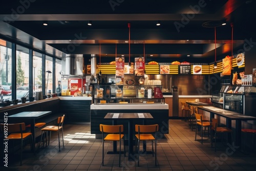 Interior of empty fast food restaurant photo