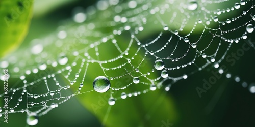 Close-up of dewdrops on a spider web , concept of Macro photography