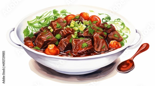 Delicious Malagasy Romazava Beef and Greens Stew on White Background AI Generated