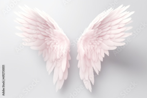 Big pink angel wings on white background, element for masking or photo zone
