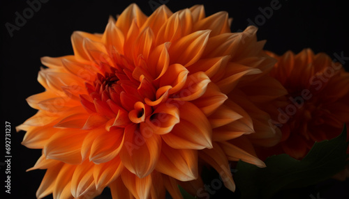 Vibrant petals of multi colored dahlia blossom in black background generated by AI