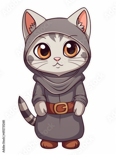 Cartoon sticker sweet kitten in Muslim clothes, AI © Vitalii But