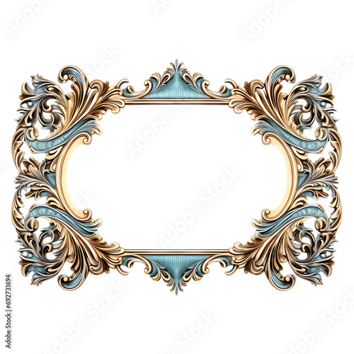 Gold and light blue picture frame isolated