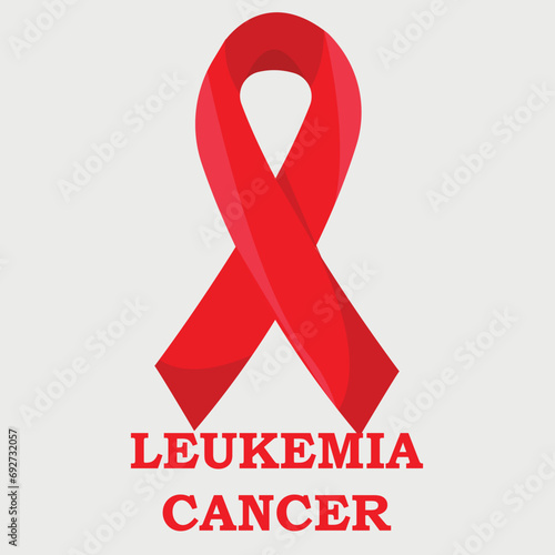 international symbol, red ribbon, blood cancer poster. Medical concept. Vector illustration