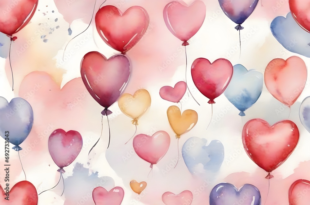 Love heart balloon watercolor. Valentine's day. Generative AI
