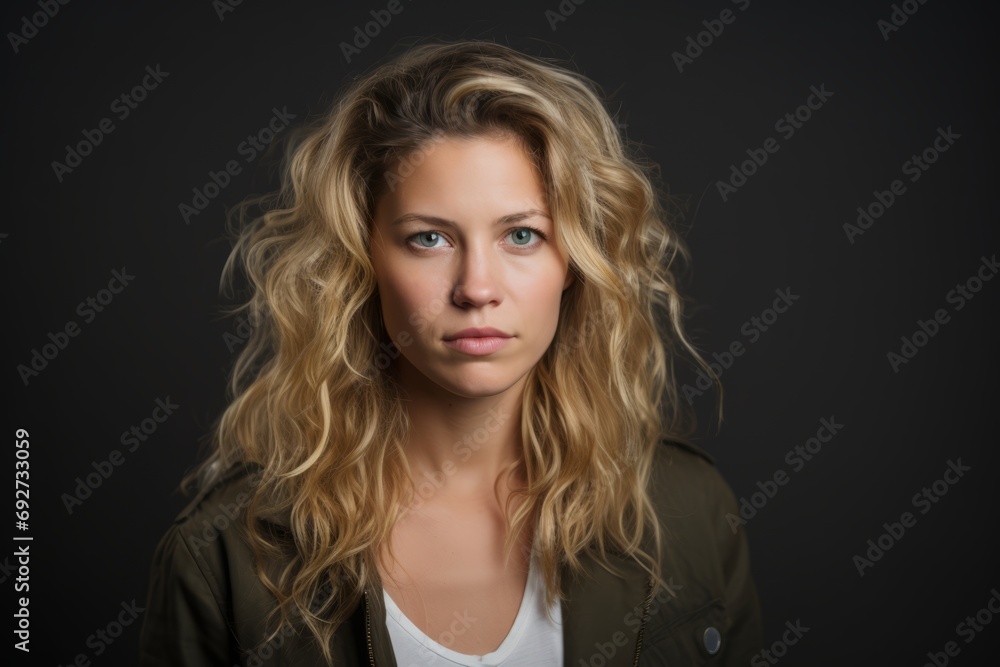 Portrait of a beautiful young woman with long blond curly hair. Portrait of a beautiful young woman with long blond curly hair.