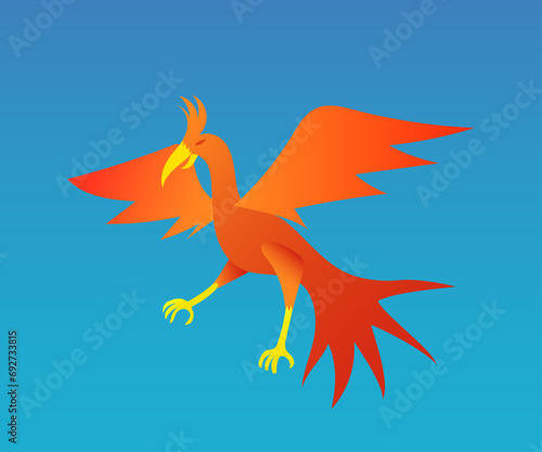 graphic illustration of an orange ponix bird in flight, this vector is good for covers, banners, logos, icons