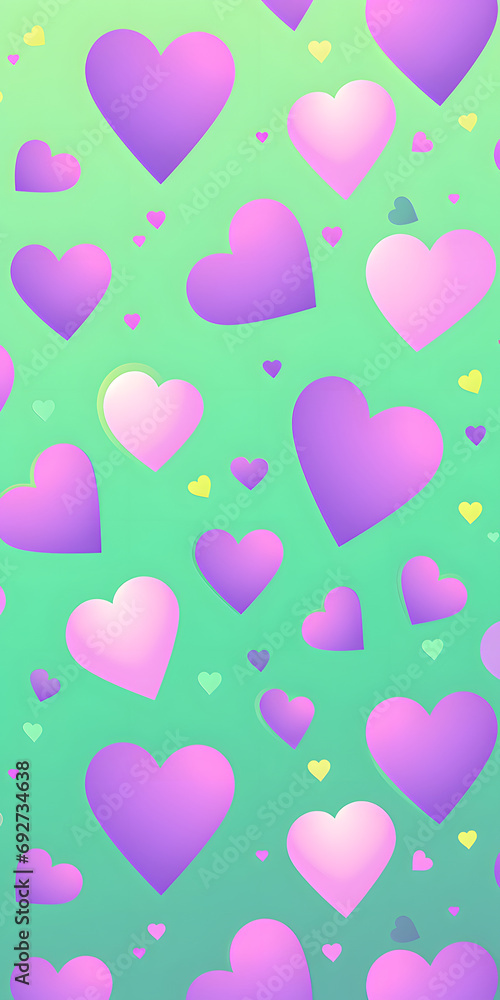 Gradient background with floating hearts in various sizes