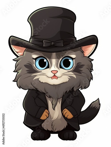 Cartoon sticker sweet kitten dressed as a Hasidic Jew  AI