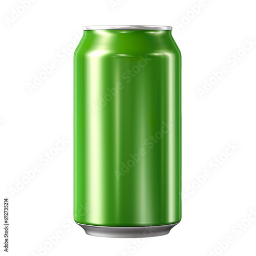 Green aluminum beverage drink soda can on a wite transparent background.