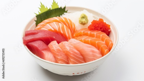 Delicious Japanese Sushi Sashimi Assortment on White Background AI Generated