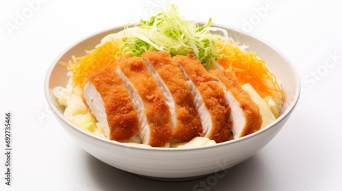 Delicious Japanese Tonkatsu Breaded Pork Cutlet with Cabbage on White Background AI Generated