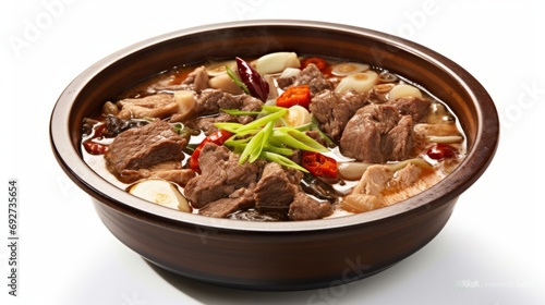 Delicious Korean Seolleongtang Ox Bone Soup in a White Bowl AI Generated