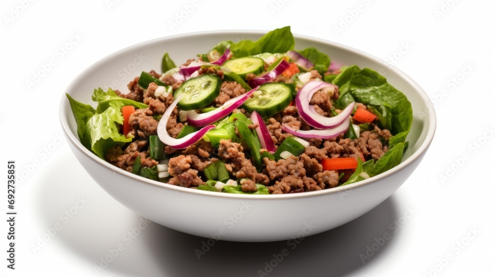 Spicy Thai Larb: A Bowl of Flavorful Minced Meat Salad AI Generated