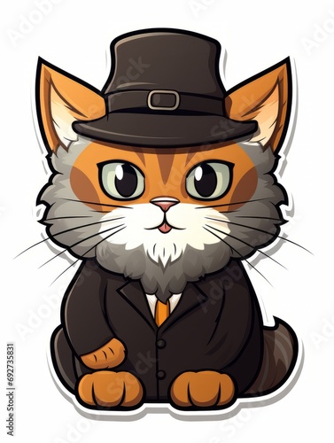 Cartoon sticker sweet kitten dressed as a Hasidic Jew, AI