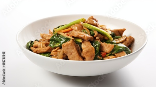 Delicious Thai Pad See Ew Stir-Fried Noodles with Pork on White Background AI Generated