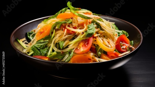 Delicious Thai Som Tam Spicy Green Papaya Salad on White Background AI Generated