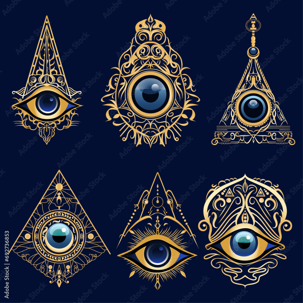 Golden Evil Eye Vector Set