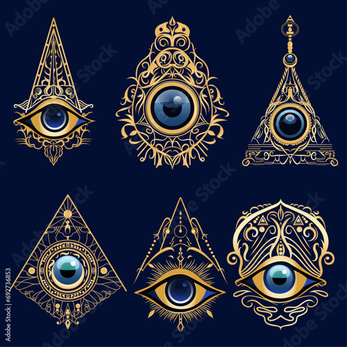 Golden Evil Eye Vector Set