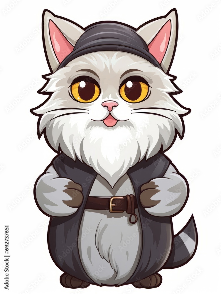 Cartoon sticker sweet kitten dressed as a Hasidic Jew, AI Cartoon sticker sweet kitten dressed as a Hasidic Jew, AI